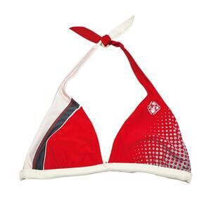 Body Glove Red Gray & White Halter Neck Triangle Bikini Top Women's Size S Swim